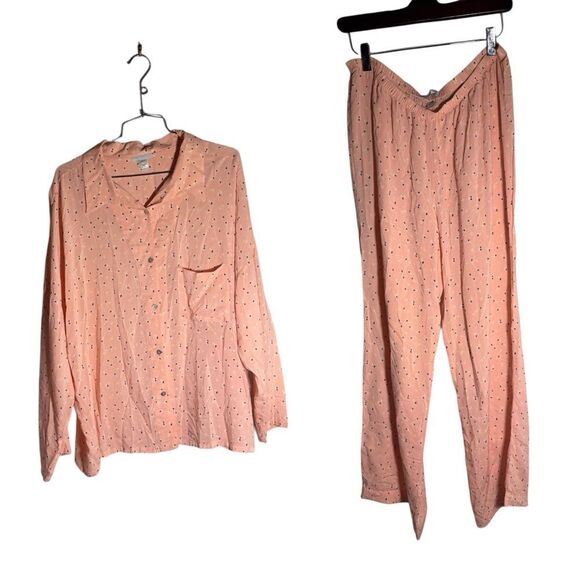 Eberjey Viscose Peach Long Sleeve Pajama Set Large - Picture 1 of 5